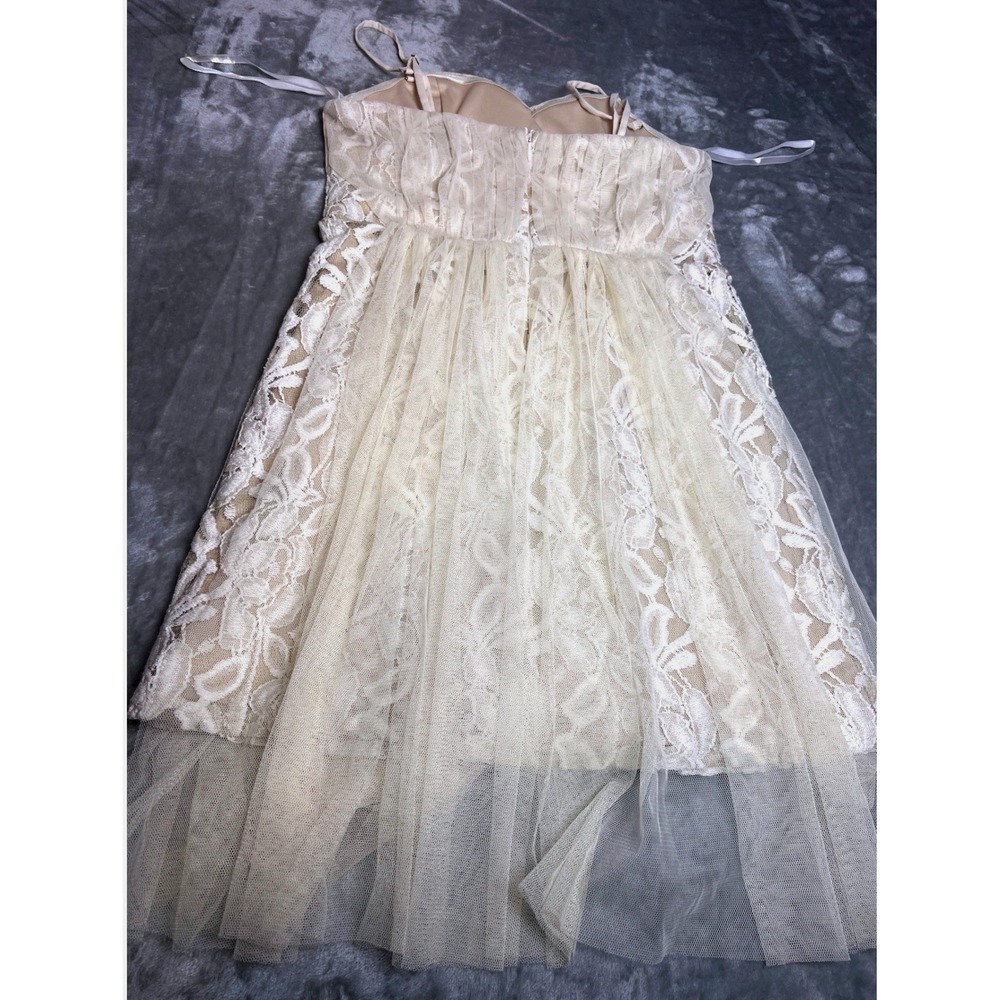 Ark & Co Ivory Lace Tulle Sweetheart Mini Dress Sz M Boho Bridal Cocktail - Picture 5 of 16